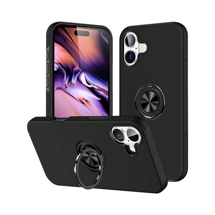 Coque avec Anneau IE013 iPhone 16 Noir